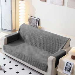 Fashion Throw Grey Checked Velvet 1 Piece Sofa Cover With Arms-image-98