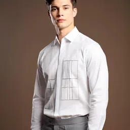 HE SPOKE Smart Tailored Fit Geometric Printed Spread Collar Formal Shirt-image-38