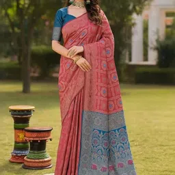 Moda Rapido Peach Woven Design Silk Cotton Kanjeevaram Sarees-picture-2