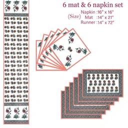 ROMEE Set Of 13 White & Red Floral Printed Table Linen Set image 4