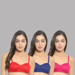 Women Cotton Red,Blue,Pink Padded Non-Wired Lingerie Bra Sport wear Gym Crop Tank Top-10