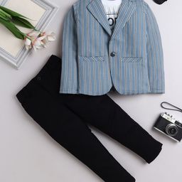 FOURFOLDS Boys Striped Blazer, Trousers & T-Shirt 3-Piece Party Suits-image-73