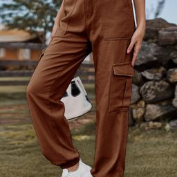 Oh Rare Women Regular Fit Mid-Rise Denim Weave Cargo Trousers-image-94