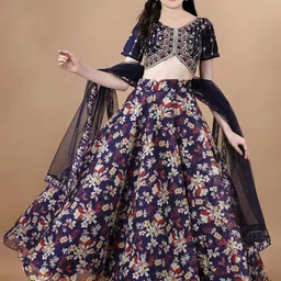 BAESD Girls Floral Embroidered Semi-Stitched Lehenga & Unstitched Blouse With Dupatta-picture-16