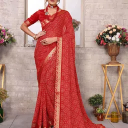 KALINI Bandhani Printed Saree With Blouse Piece-picture-12