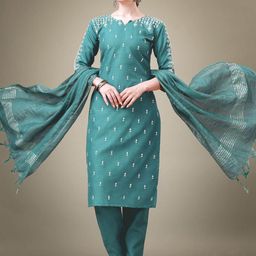 Rujave Women Ethnic Motifs Embroidered Regular Thread Work Kurta with Trousers & With Dupatta-18