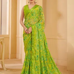 DURGA EMPORIO Floral Patchwork Pure Chiffon Saree-image-61