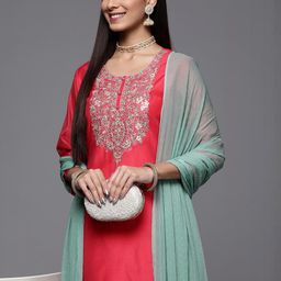 KSUT Women Floral Embroidered Regular Sequinned Kurta with Trousers & With Dupatta-picture-15