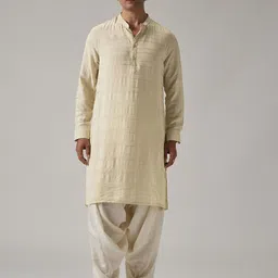 Banana Club Subtle Striped Mandarin Collar Long Roll-Up Sleeves Straight Kurta-picture-52