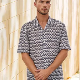 ZYNG Men Premium Fit Horizontal Striped Cuban Collar Cotton Casual Shirt-picture-41