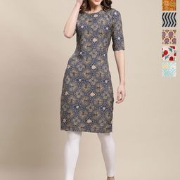 7Threads Selection Of 6 Geometric Printed Round Neck Straight Kurtas-image-78