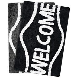 Aura Black & White 2 Pieces Welcome Microfibre Rectangle Soft Anti-Skid Doormats-37