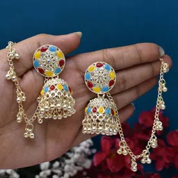 MEIRA JEWELLERY Silver-Plated Artificial Stones Studded & Beaded Dome Shaped Jhumkas-picture-43