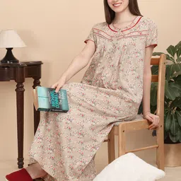 Sweet Dreams Women Printed Pure Cotton Maxi Nightdress-picture-45