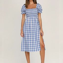 Oh Rare Women Checked Puff Sleeve Fit & Flare Midi Dress-image-0