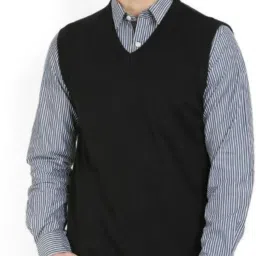 Men Solid V Neck Black Sweater-image-105