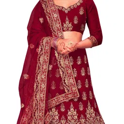 MANVAA Embroidered Thread Work Semi-Stitched Lehenga & Unstitched Blouse With Dupatta image 2