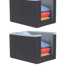 prettykrafts Set Of 2 Grey Solid Foldable Rectangle Shirt Stacker Organisers-18