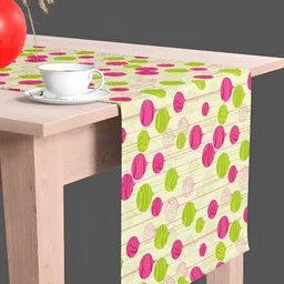 ArtzFolio Cream Colored & Green Geometric Printed Table Runner image 1