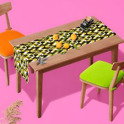 ArtzFolio Yellow & Black Geometric Printed Velvet Rectangle Table Runner image 1