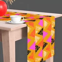 ArtzFolio Triangles Print Velvet Dining Centre Table Runner image 1