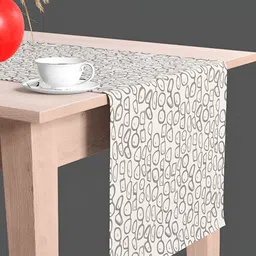 ArtzFolio Off White & Grey Printed Rectangular Velvet Table Runner image 2