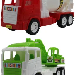 Set of 2 Combo Friction based Red|White Cement Mixer and White|Green Jcb trucks-picture-26