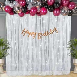 Solid Burgandy Net Birthday Decoration kit set Combo with LED for Kids & Adults Balloon-image-9