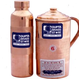 Pure Original Copper Water Jug (1L) & Copper Bottle (1000ml) set Jug Bottle Glass Set-image-23