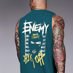 rigo Green Typography Printed Muscle Fit Sleeveless T-shirt-picture-13