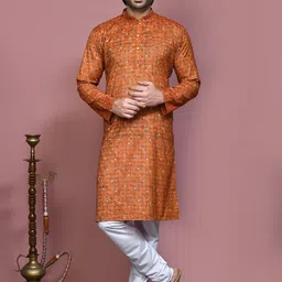 RANAK Men Ethnic Motifs Printed Regular Pure Cotton Kurta with Pyjamas-5