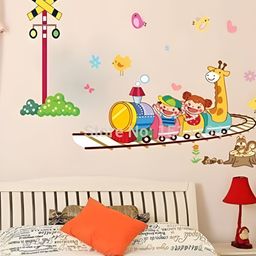 INDIAN ROYALS Green & Yellow Train GiraffePrinted Self-Adhesive & Durable Wall Sticker-image-99
