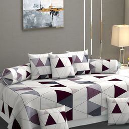 AMRANGE White & Grey 8 Pieces Geometric Printed Bedsheet with Bolster and Cushion Covers-37