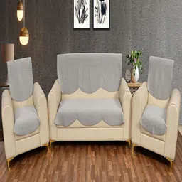 Fashion Throw Silver-Toned Checked Velvet Sofa Cover-image-70