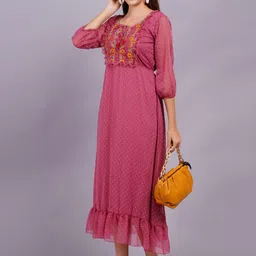 JC4U Tie-Up Neck Georgette Fit & Flare Midi Dress-image-53