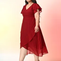 PrettyPlus by Desinoor.com Plus Size Striped Georgette Wrap Midi Dress image 3