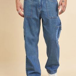 STUDIO NEXX Men Baggy Fit Mid-Rise Light Fade Cargo Styles Jeans-image-20