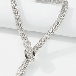 FIMBUL Silver-Plated Rhinestone Decor Snake Design Necklace-image-72