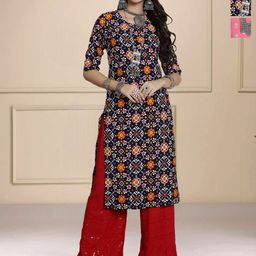 HERE&NOW Selection Of 3 Ethnic Motifs Printed Round Neck Straight Kurtas-image-72