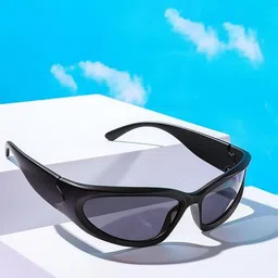 LEGEND EYEWEAR Unisex Black Lens & Black Rectangle Sunglasses with-39