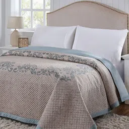 MASPAR Blue & Beige Floral Printed Summer 145 GSM Cotton Double Bed Quilt-image-43
