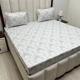 Pure Decor Villa Grey & White Printed Pure Cotton 400 TC King Bedsheet Set 2.74 x 2.74 m-image-40