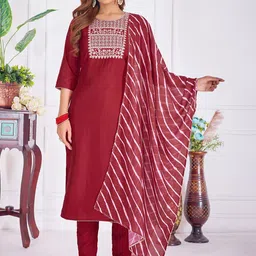 BANJANAN Women Ethnic Motifs Embroidered Regular Kurta with Trousers & With Dupatta-picture-38