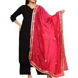 URBAN KANYA Floral Embroidered Gotta Patti Silk Dupatta-picture-38