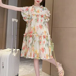 LULU & SKY Floral Print Flutter Sleeve A-Line Dress image 5