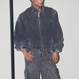 the Misnomer Unisex Washed Polyester Longline Denim Jacket-6
