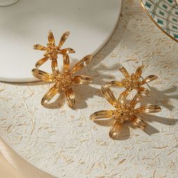 Jazz and Sizzle Gold Plated Floral Shaped Drop Earrings-32