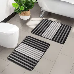 Kuber Industries Grey & Black 2 Pieces Striped Microfiber Anti-Skid Doormats-34
