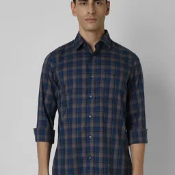 Van Heusen Sport Men Spread Collar Tartan Checked Cotton Slim Fit Casual Shirt-picture-1