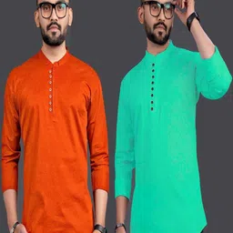 OJ TREND Men solid designer front zip and wooden button look Long sleeve cotton kurta-picture-14